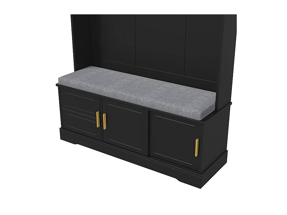 Vestiaire noir porte-manteau banc à chaussures 6 crochets triples indépendant entrée couloir