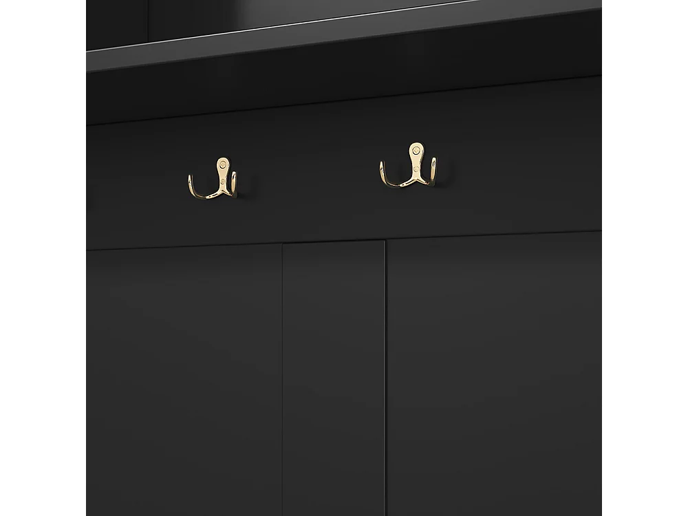 Vestiaire noir porte-manteau banc à chaussures 6 crochets triples indépendant entrée couloir