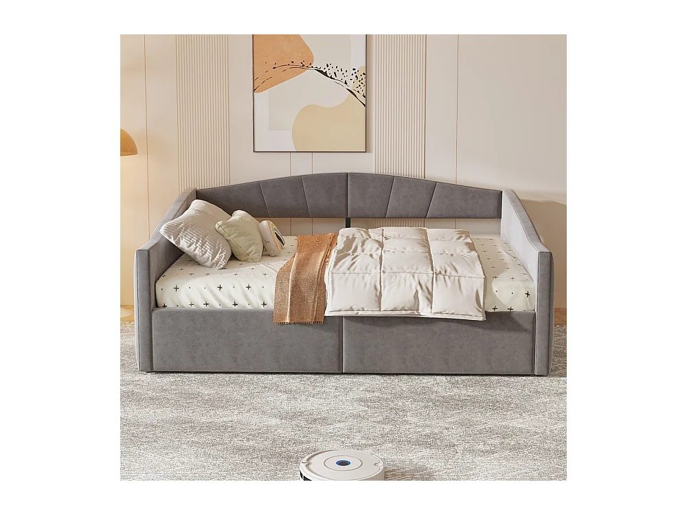 Lit banquette rembourré 140x200 avec suspension hydraulique et accoudoirs rayures classiques lit multifonctionnel tissu velours gris