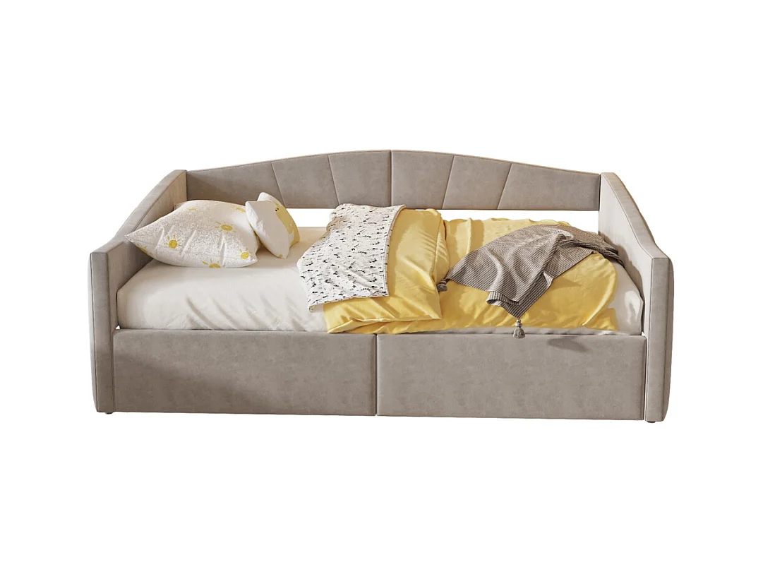 Lit banquette rembourré 140x200 avec suspension hydraulique et accoudoirs rayures classiques lit multifonctionnel tissu velours gris clair