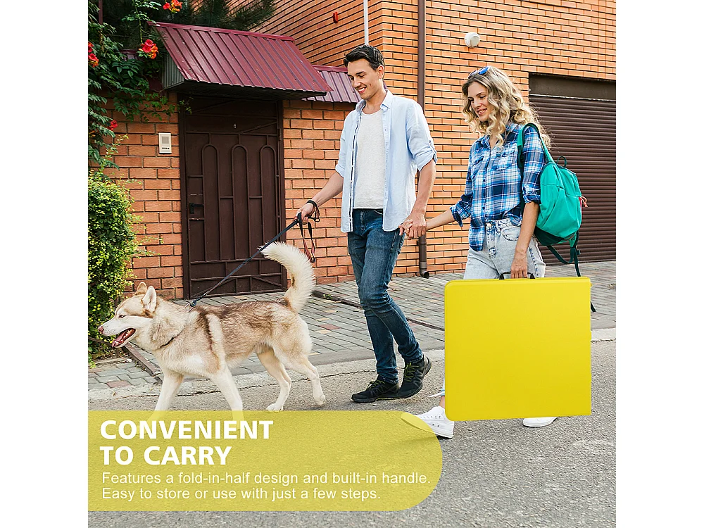 Table pliante portable 125 cm robuste poignée hauteur réglable multifonction camping pique-nique fêtes intérieur extérieur charge 135 kg jaune