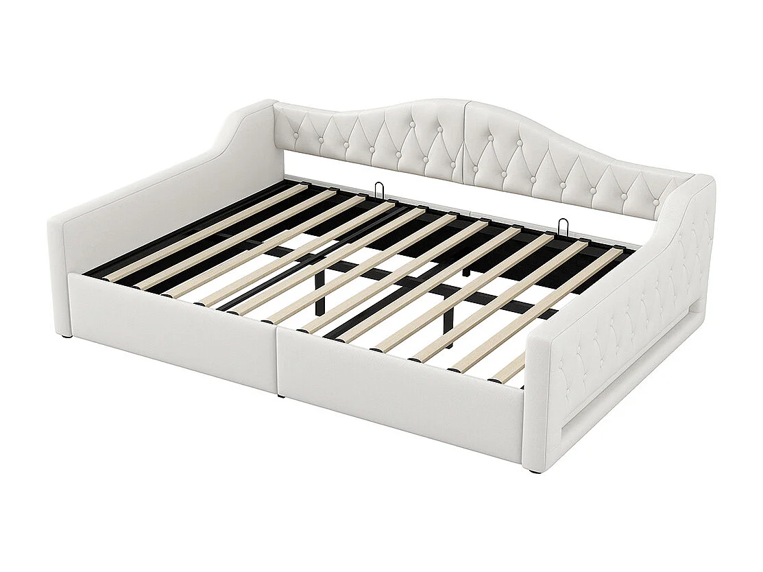 Lit banquette rembourré 140x200 bande LED rangement dessous beige