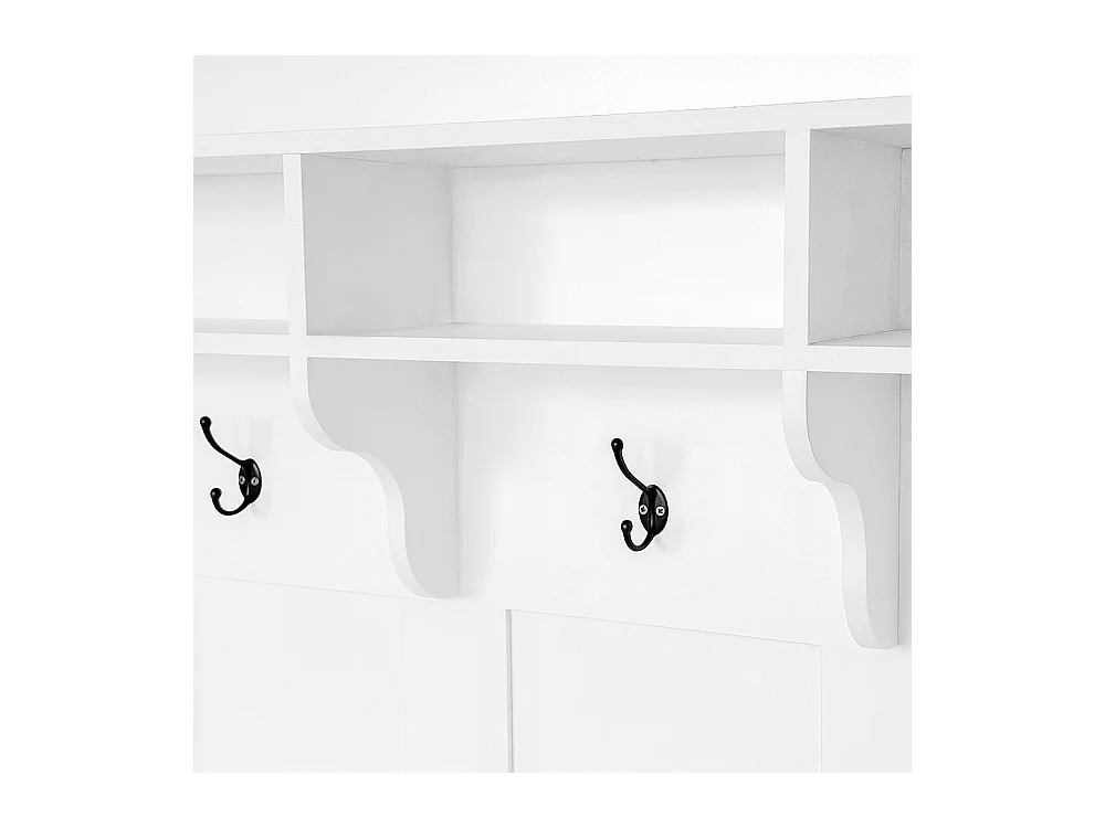 Vestiaire blanc banc rangement chaussures multifonctionnel 3 crochets suspendus espace rangement ouvert étagères couloir