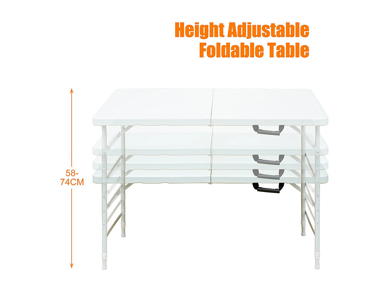 Table pliante portable 125 cm robuste poignée hauteur réglable multifonction camping pique-nique fêtes intérieur extérieur charge 135 kg blanc