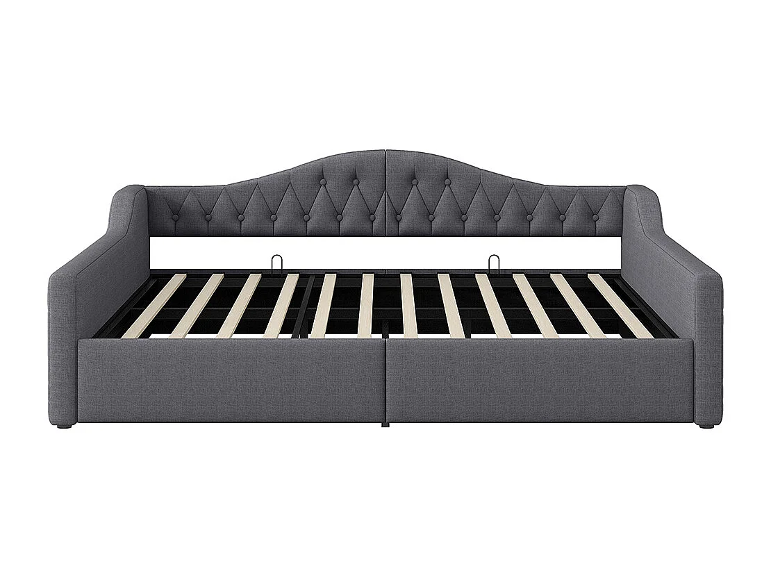 Lit banquette rembourré 140x200 bande LED rangement dessous gris