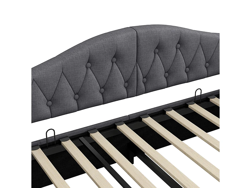 Lit banquette rembourré 140x200 bande LED rangement dessous gris