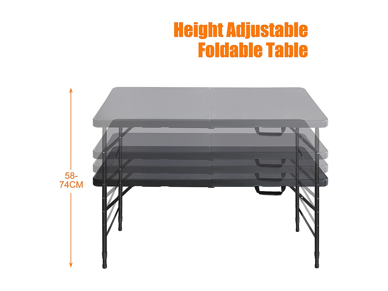 Table pliante portable 125 cm robuste poignée hauteur réglable multifonction camping pique-nique fêtes intérieur extérieur charge 135 kg noir