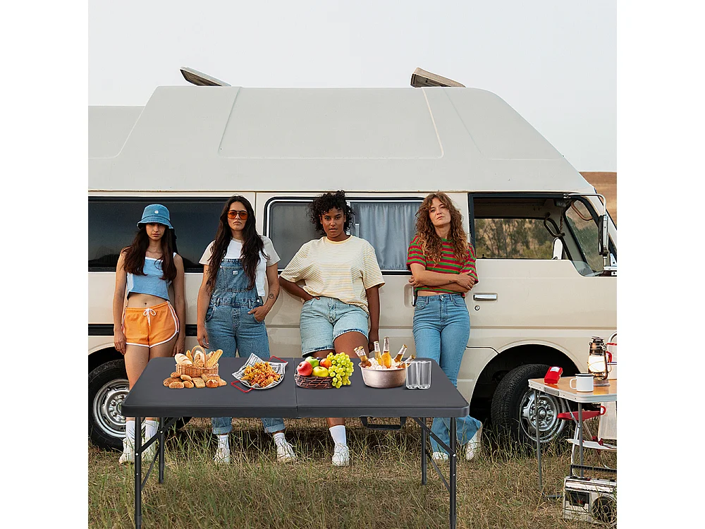 Table pliante portable 125 cm robuste poignée hauteur réglable multifonction camping pique-nique fêtes intérieur extérieur charge 135 kg noir