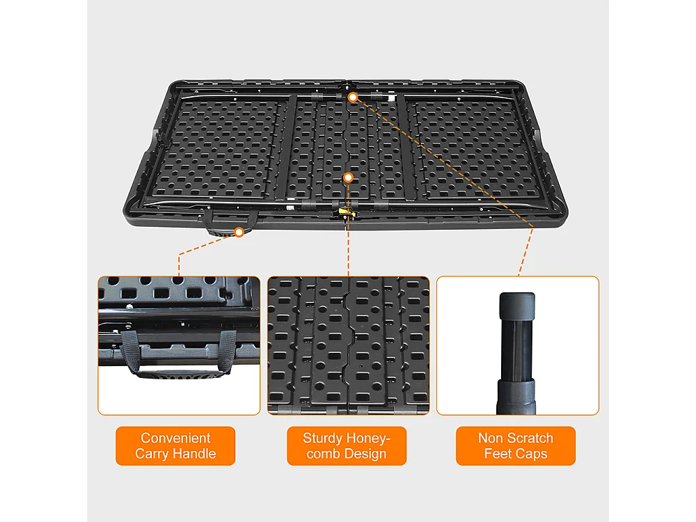 Table pliante portable 125 cm robuste poignée hauteur réglable multifonction camping pique-nique fêtes intérieur extérieur charge 135 kg noir