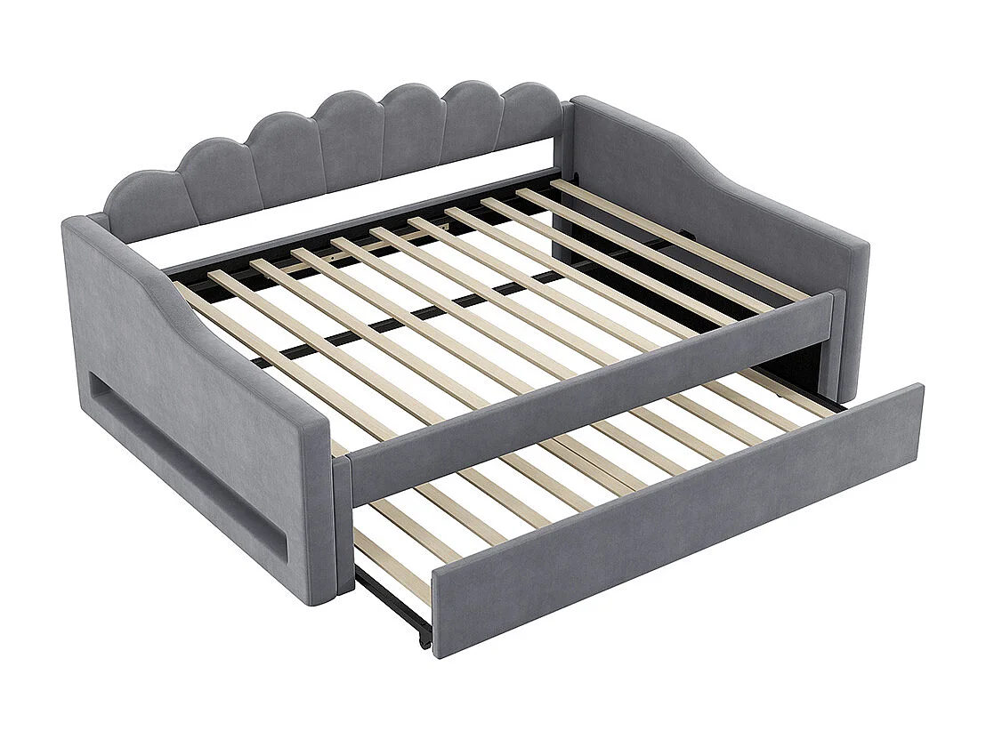 Lit banquette rembourré 140x200 bande LED lit gigogne gris