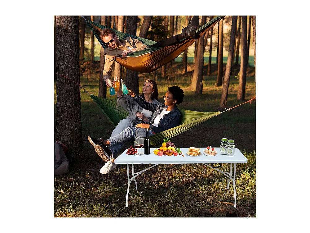Table pliante portable 180 cm robuste poignée multifonction camping pique-nique fêtes intérieur extérieur charge 135 kg blanc