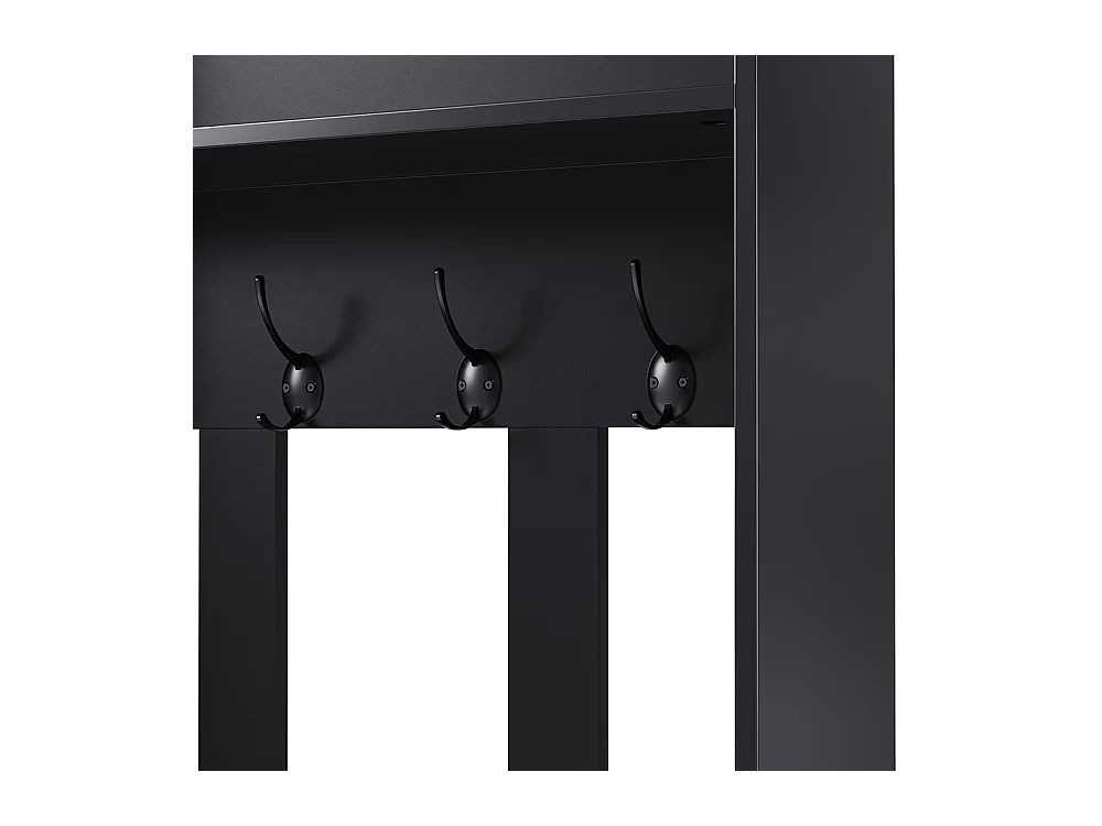 Vestiaire noir porte-manteau mural banc à chaussures 4 crochets deux tiroirs 1 porte