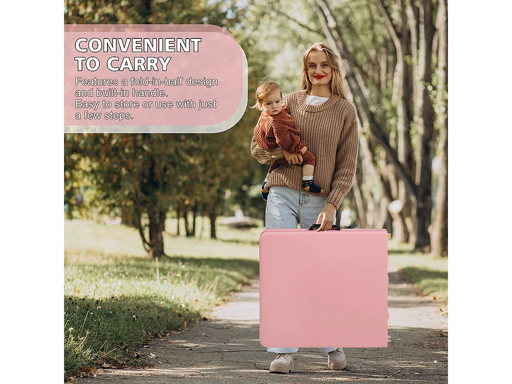 Table pliante portable 125 cm robuste poignée hauteur réglable multifonction camping pique-nique fêtes intérieur extérieur charge 135 kg rose