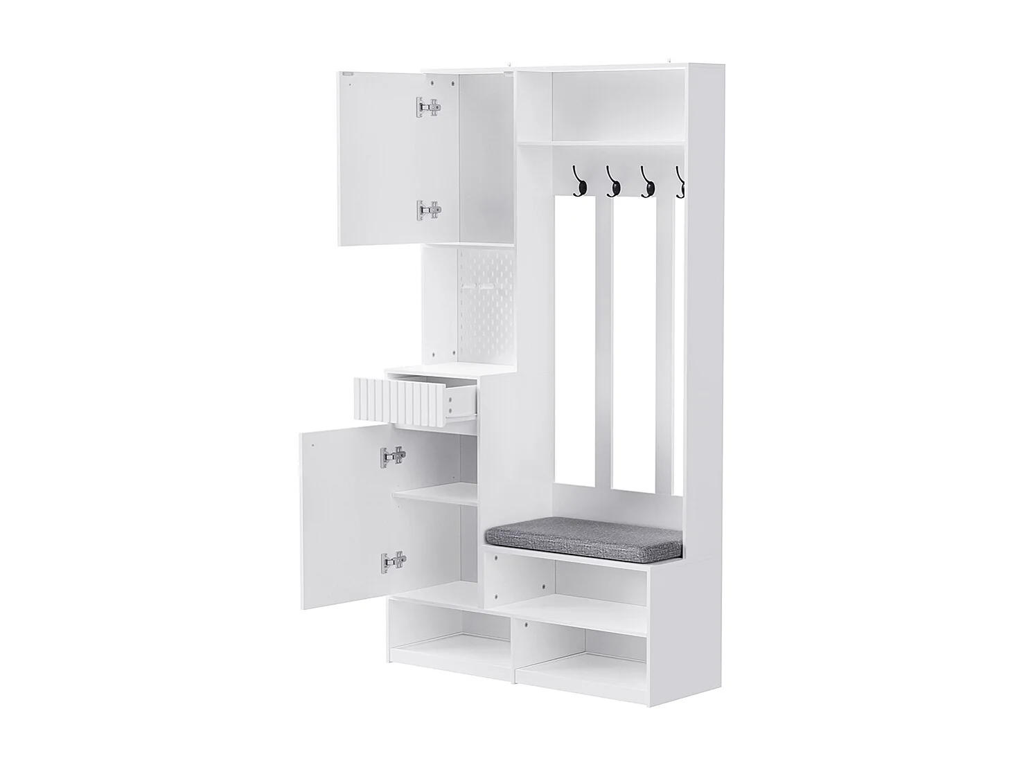 Vestiaire blanc ensemble complet banc 4 crochets portes tiroirs compact