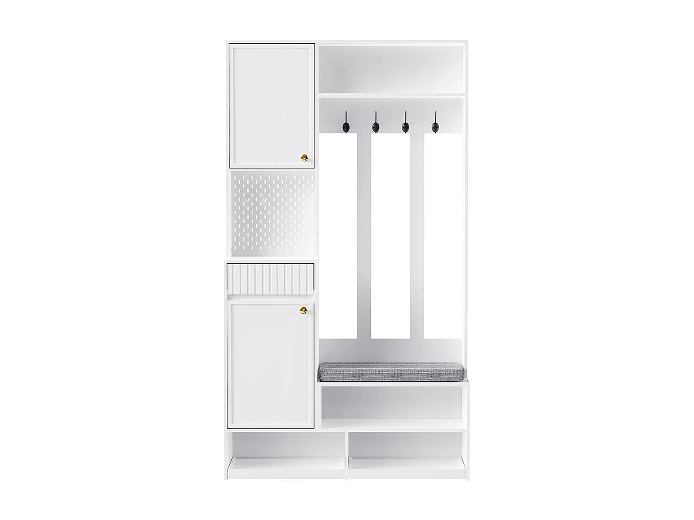Vestiaire blanc ensemble complet banc 4 crochets portes tiroirs compact