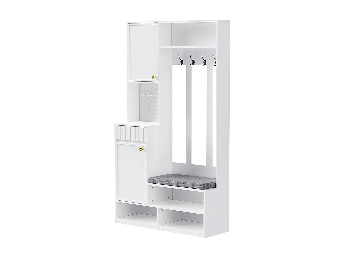Vestiaire blanc ensemble complet banc 4 crochets portes tiroirs compact