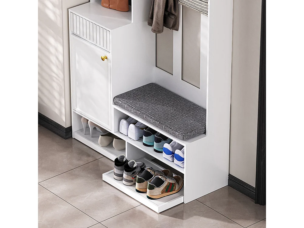 Vestiaire blanc ensemble complet banc 4 crochets portes tiroirs compact