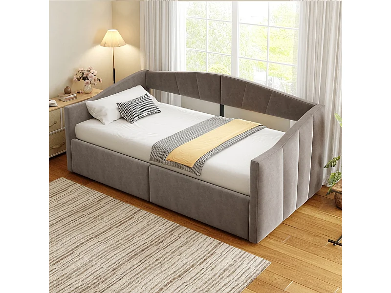 Lit banquette rembourré 90x200 avec suspension hydraulique et accoudoirs rayures classiques lit multifonctionnel tissu velours gris