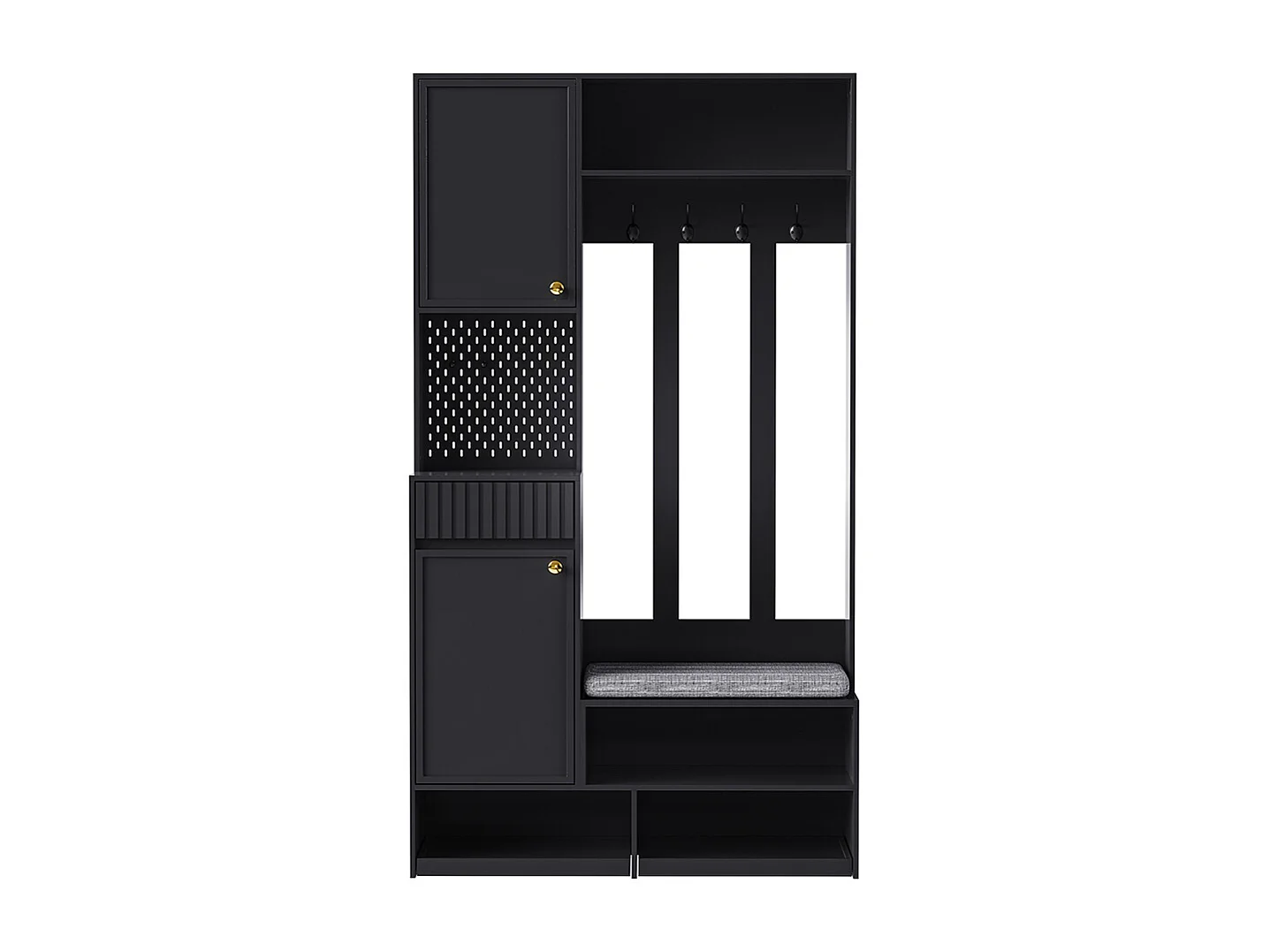 Vestiaire noir ensemble complet armoire couloir banc 4 crochets portes tiroirs compact