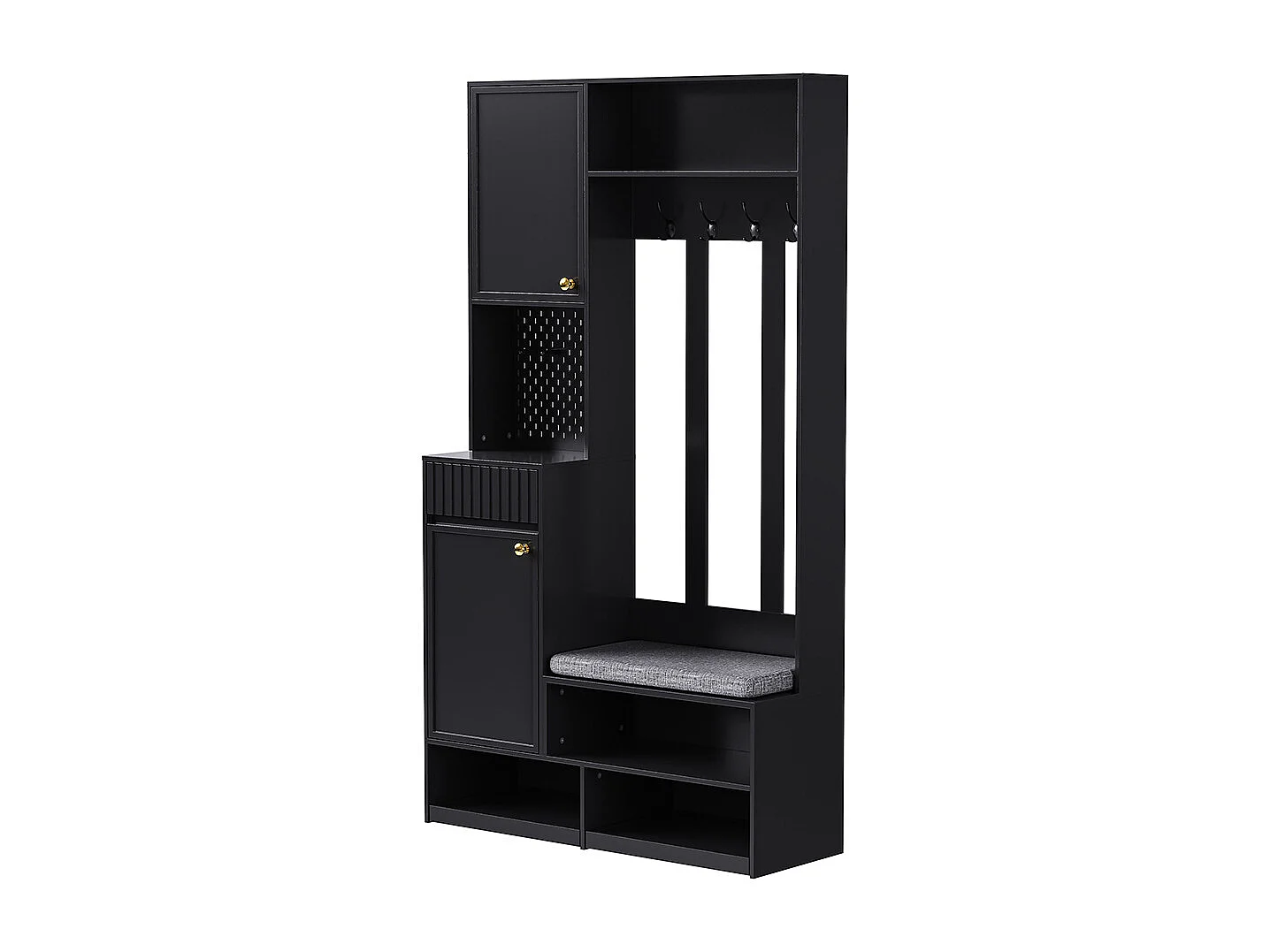 Vestiaire noir ensemble complet armoire couloir banc 4 crochets portes tiroirs compact