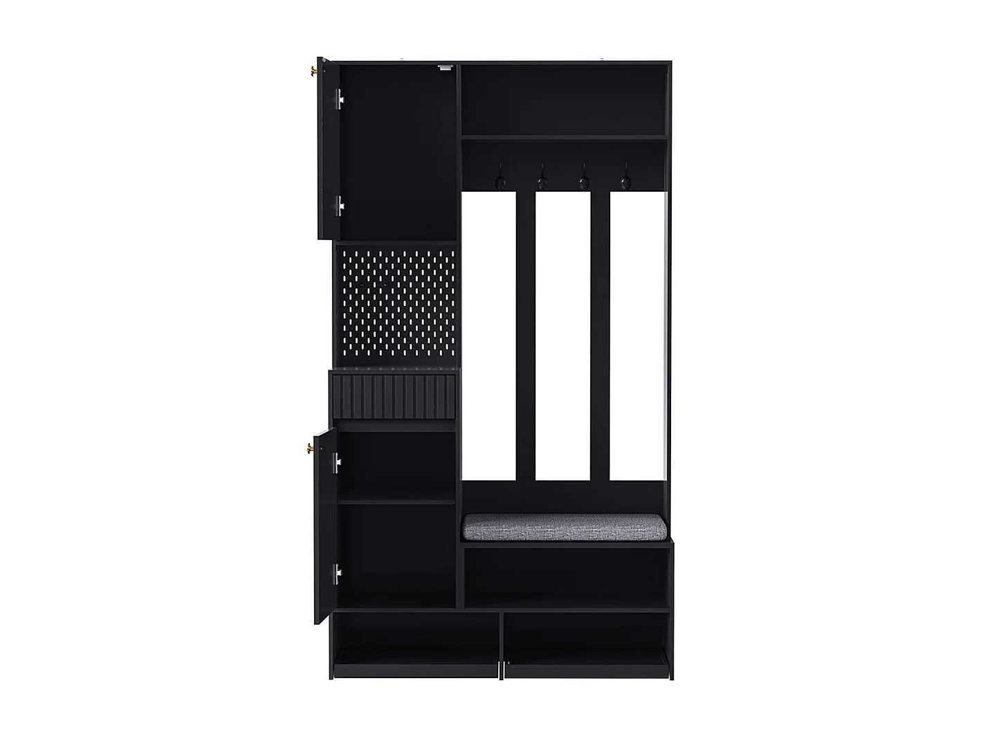 Vestiaire noir ensemble complet armoire couloir banc 4 crochets portes tiroirs compact