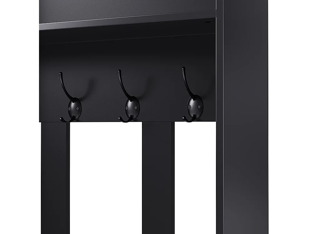 Vestiaire noir ensemble complet armoire couloir banc 4 crochets portes tiroirs compact