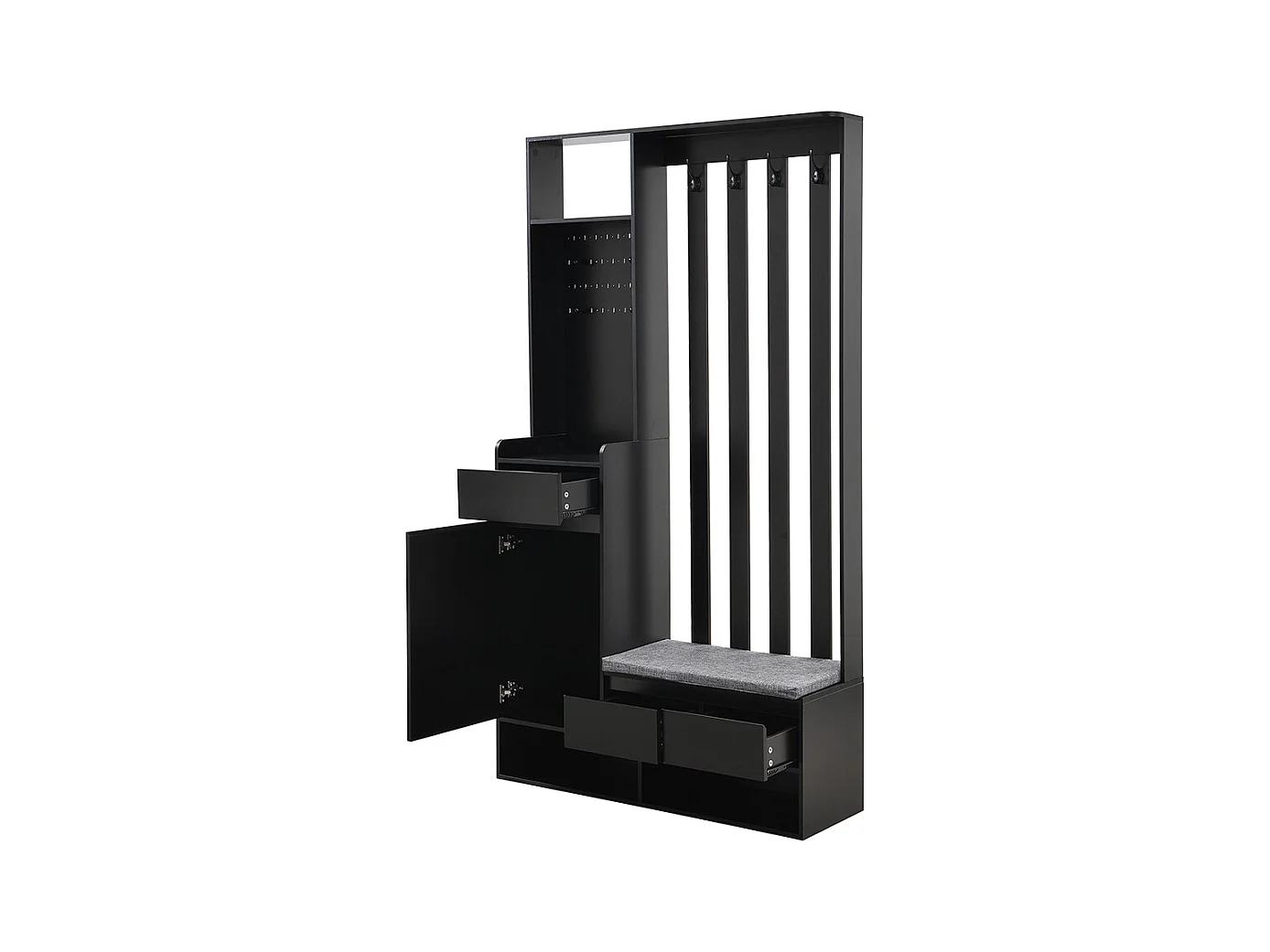 Vestiaire noir porte-manteau entrée banc rangement rembourré meuble à chaussures multifonctionnel tableau à fiches 4 crochets buanderie