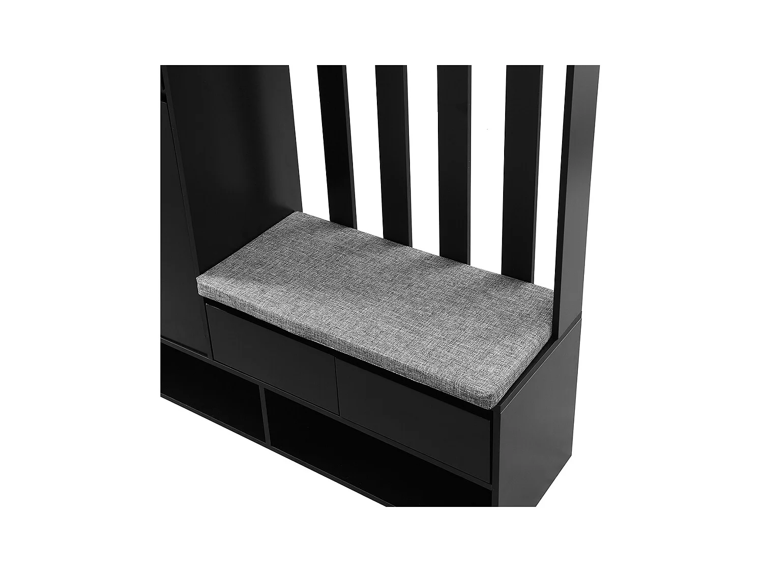 Vestiaire noir porte-manteau entrée banc rangement rembourré meuble à chaussures multifonctionnel tableau à fiches 4 crochets buanderie