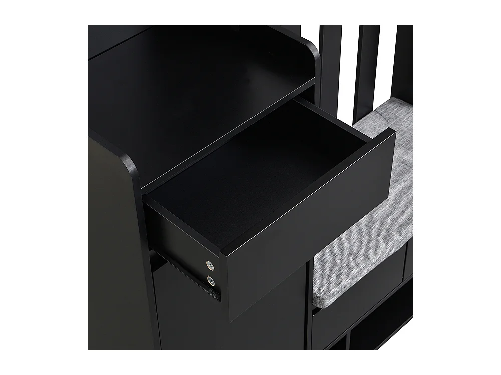 Vestiaire noir porte-manteau entrée banc rangement rembourré meuble à chaussures multifonctionnel tableau à fiches 4 crochets buanderie