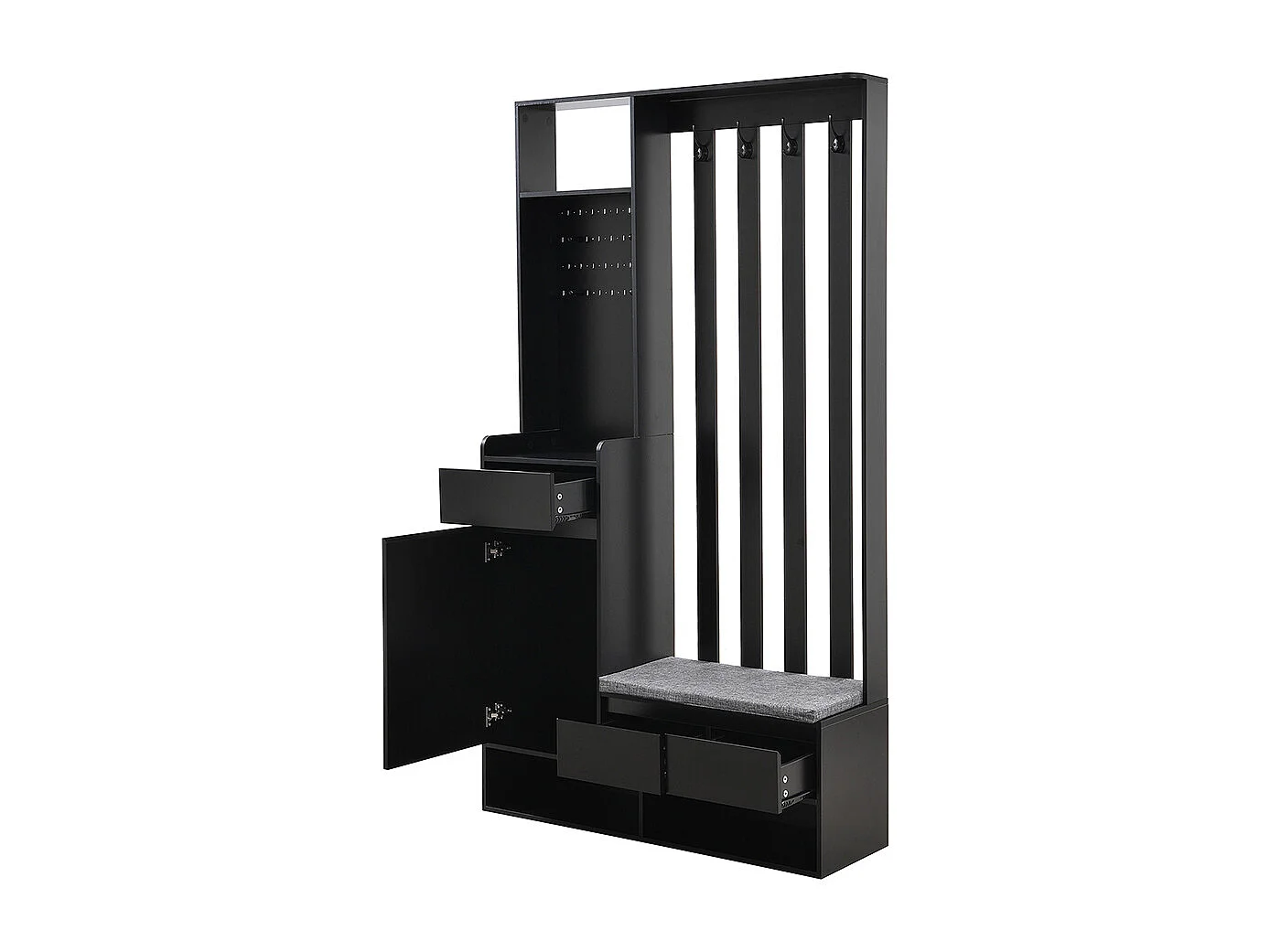 Vestiaire noir porte-manteau entrée banc rangement rembourré meuble à chaussures multifonctionnel tableau à fiches 4 crochets buanderie