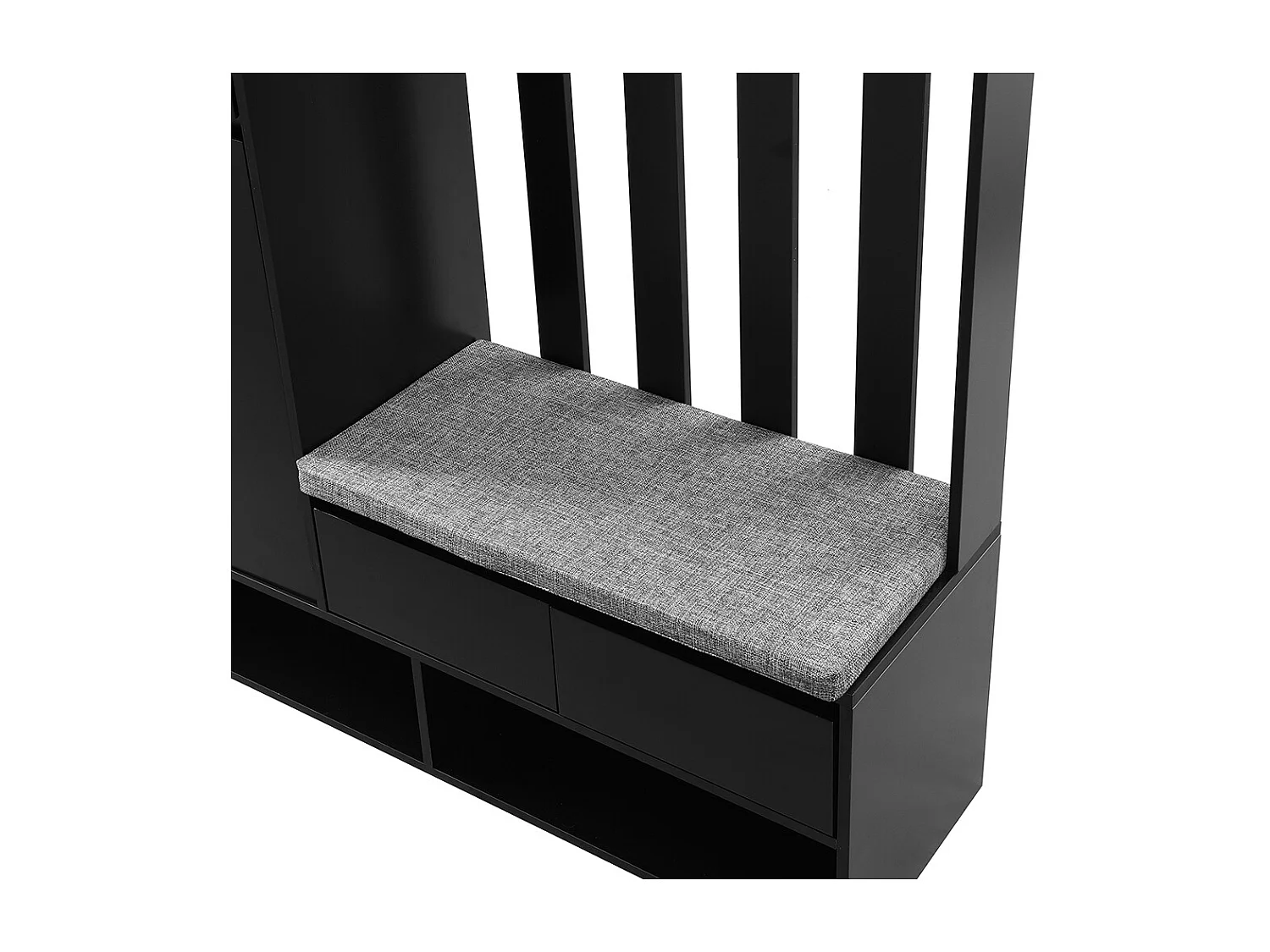 Vestiaire noir porte-manteau entrée banc rangement rembourré meuble à chaussures multifonctionnel tableau à fiches 4 crochets buanderie