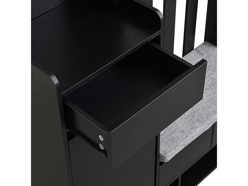 Vestiaire noir porte-manteau entrée banc rangement rembourré meuble à chaussures multifonctionnel tableau à fiches 4 crochets buanderie