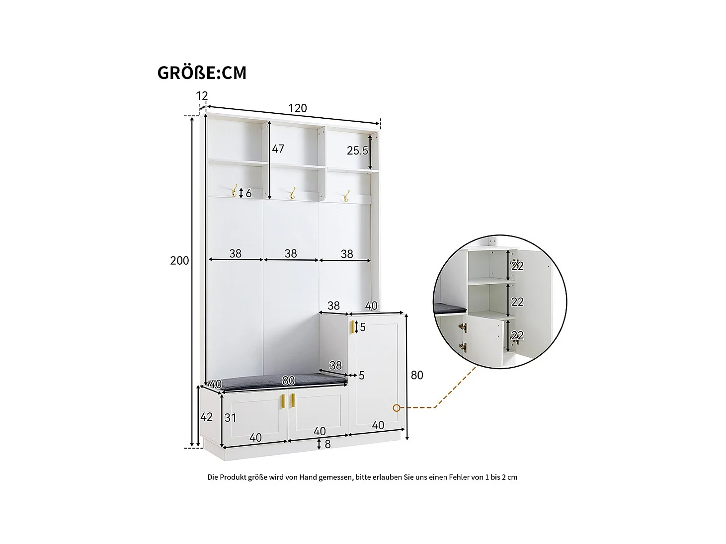 Vestiaire blanc banc rangement chaussures multifonctionnel 3 crochets suspendus espace rangement ouvert étagères couloir