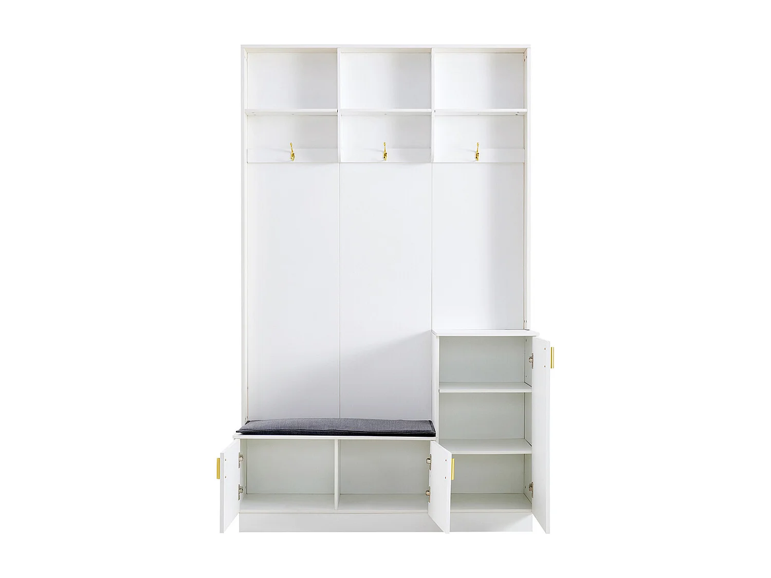 Vestiaire blanc banc rangement chaussures multifonctionnel 3 crochets suspendus espace rangement ouvert étagères couloir