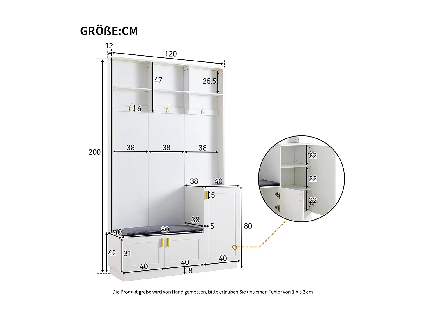 Vestiaire blanc banc rangement chaussures multifonctionnel 3 crochets suspendus espace rangement ouvert étagères couloir