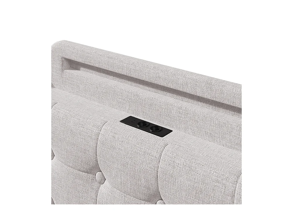 Lit coffre rembourré 140x200 cm bande LED rangement hydraulique plusieurs compartiments USB+TYPE-C lin sans matelas beige