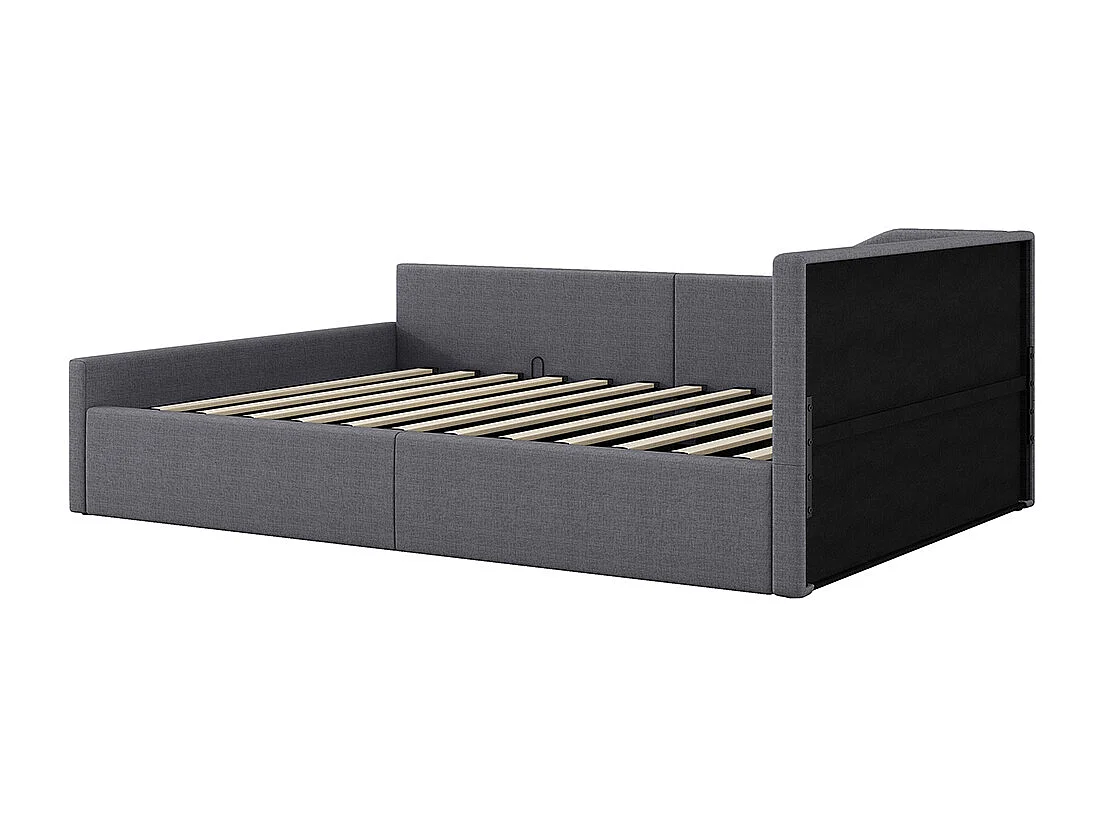 Lit coffre rembourré 140x200 rangement dessous gris