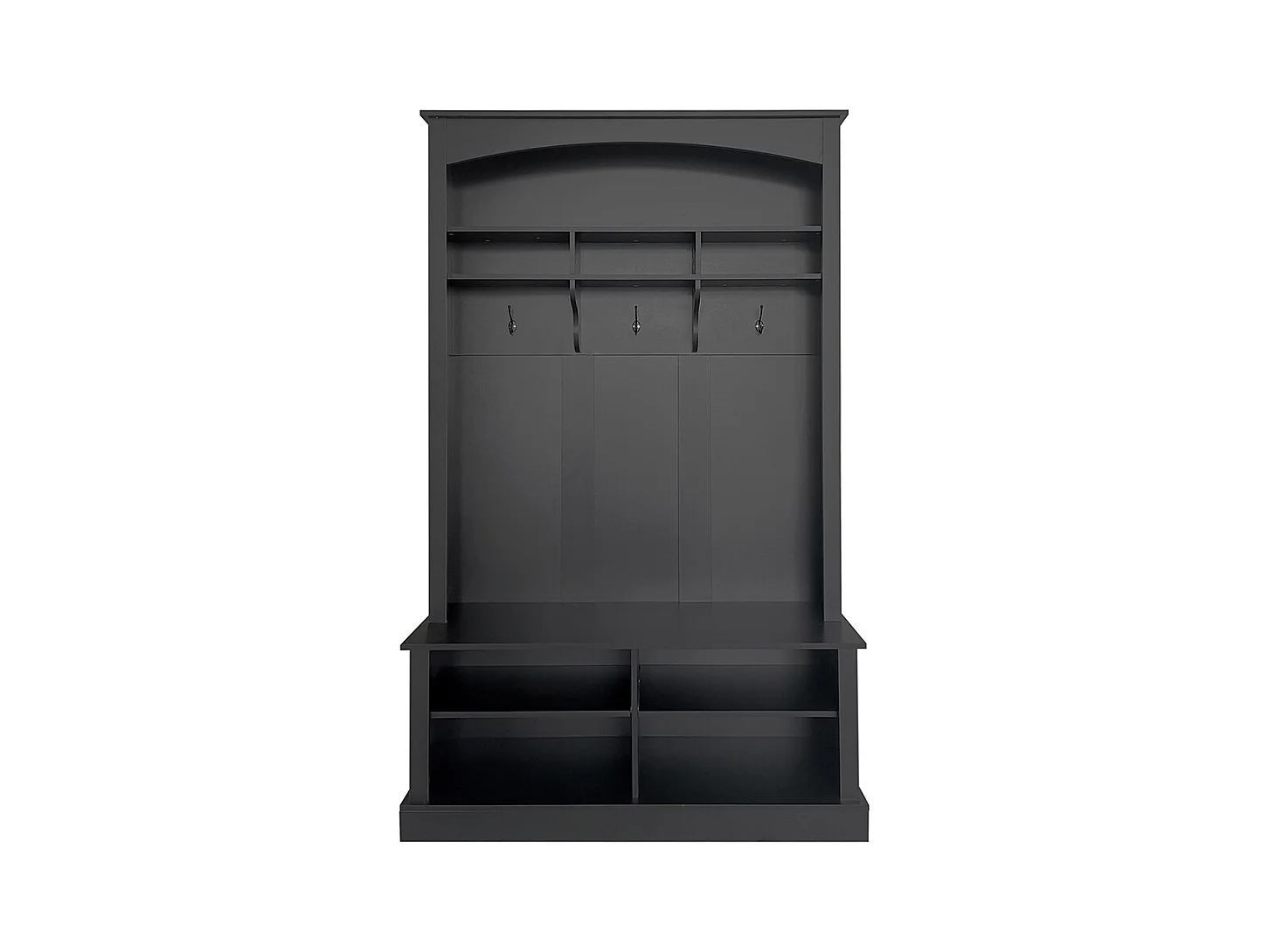 Vestiaire noir banc rangement chaussures multifonctionnel 3 crochets suspendus espace rangement ouvert étagères couloir