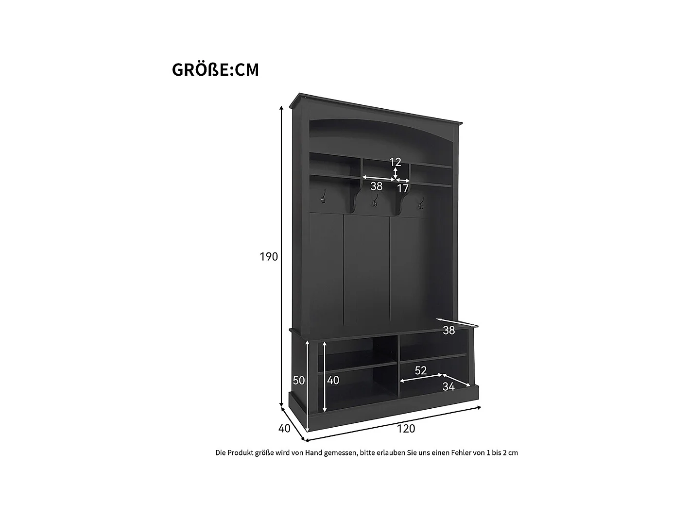 Vestiaire noir banc rangement chaussures multifonctionnel 3 crochets suspendus espace rangement ouvert étagères couloir