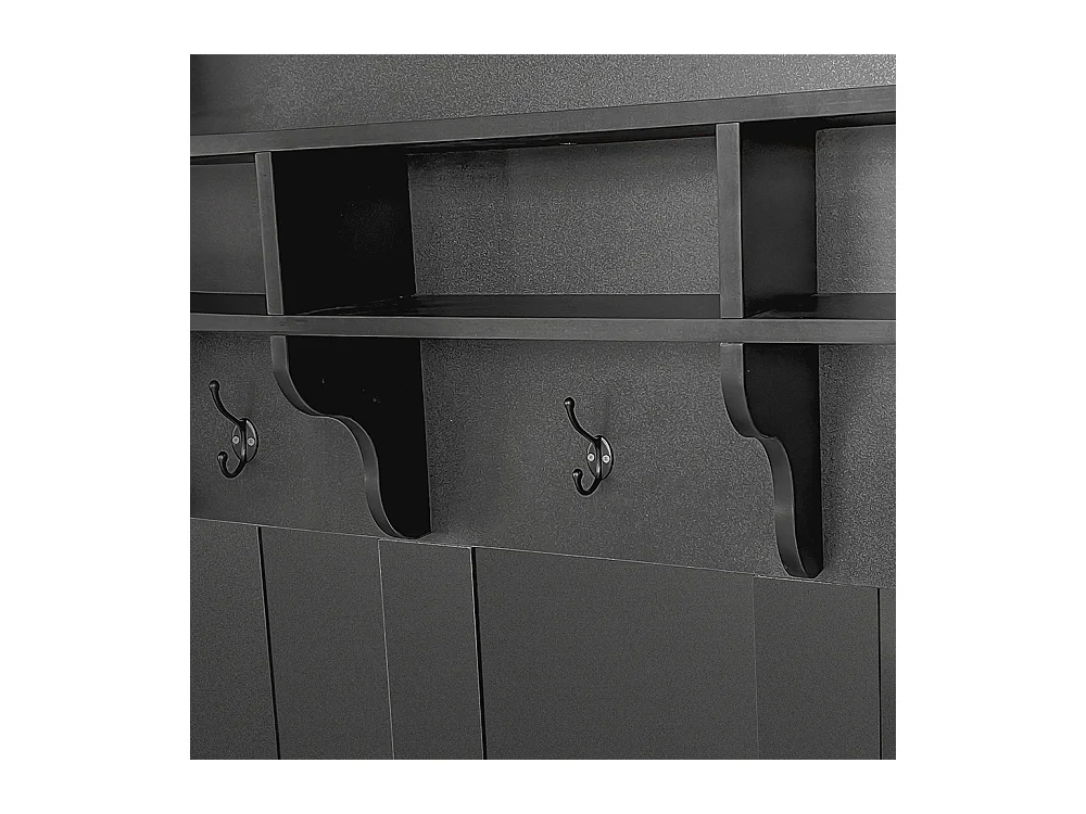 Vestiaire noir banc rangement chaussures multifonctionnel 3 crochets suspendus espace rangement ouvert étagères couloir