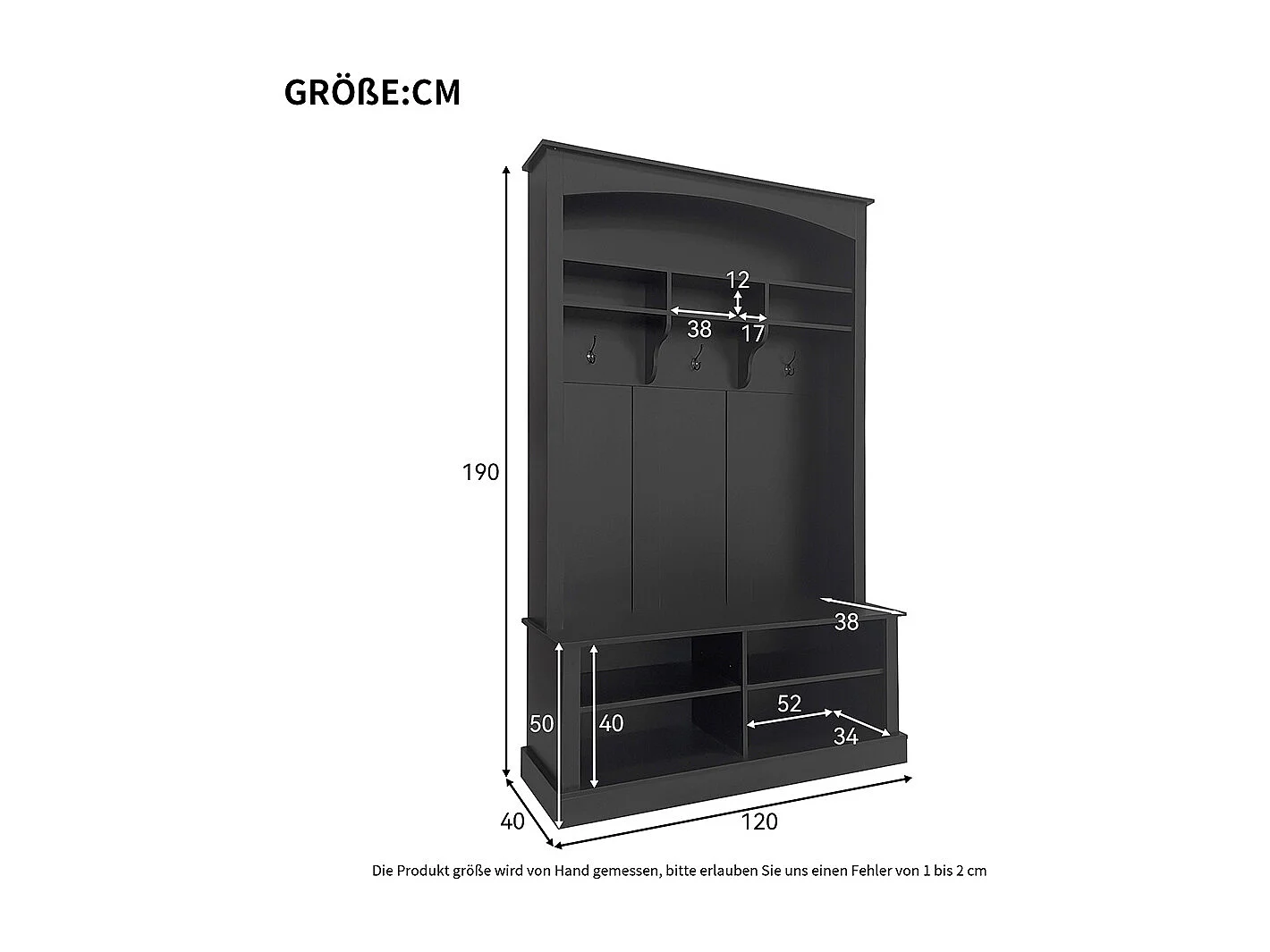 Vestiaire noir banc rangement chaussures multifonctionnel 3 crochets suspendus espace rangement ouvert étagères couloir