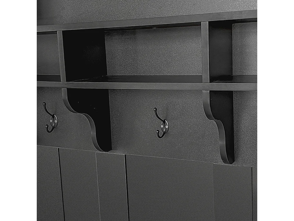 Vestiaire noir banc rangement chaussures multifonctionnel 3 crochets suspendus espace rangement ouvert étagères couloir