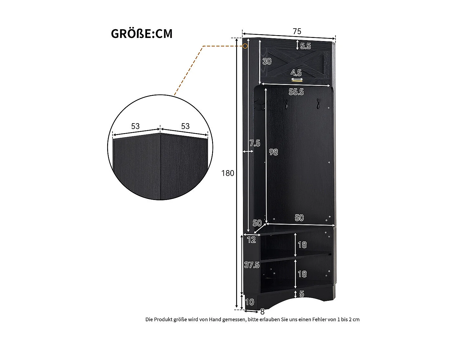 Vestiaire noir armoire moderne vestiaire d'entrée 4 crochets suspendus
