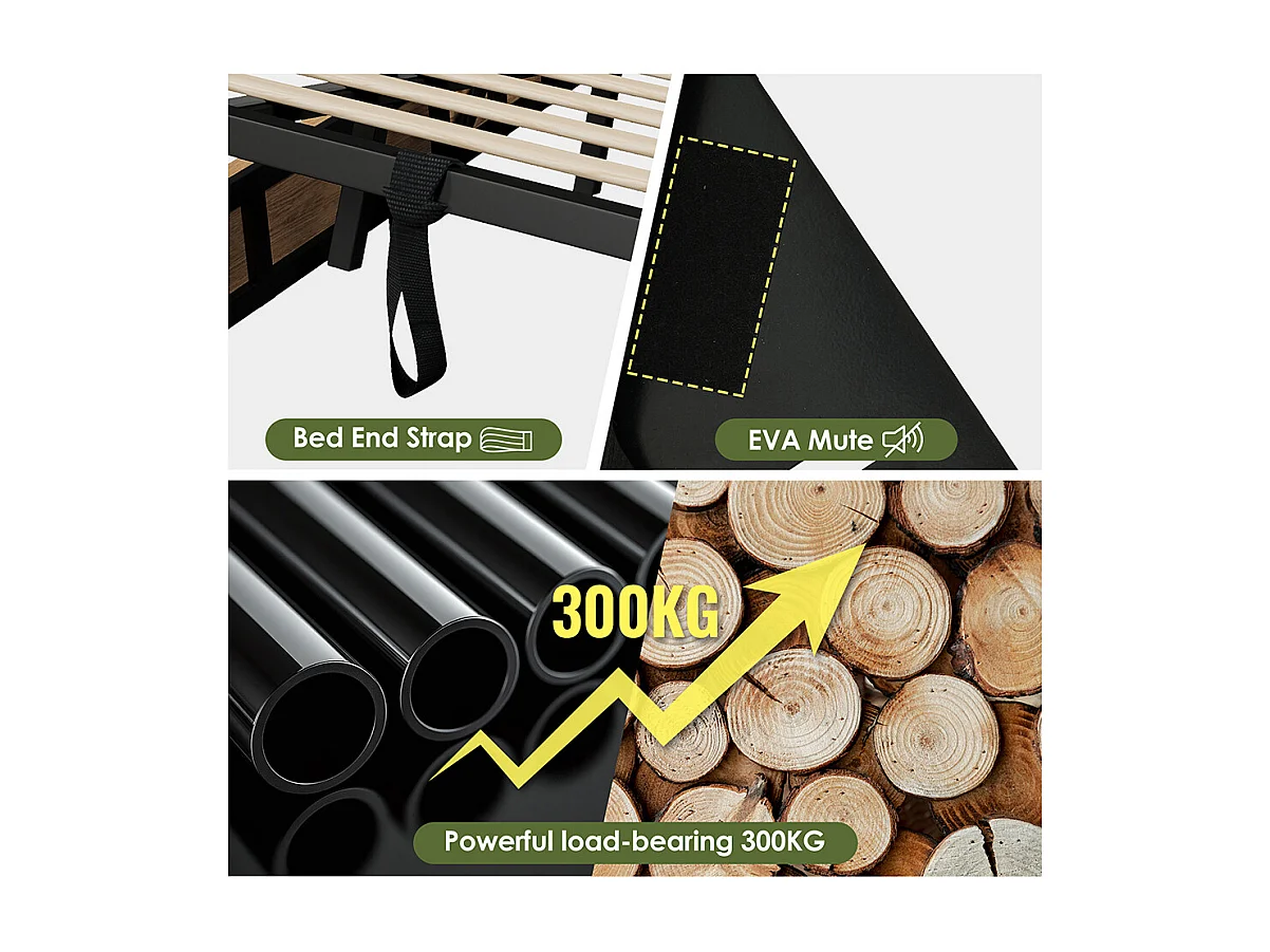 Lit coffre 180×200 cm tête de lit avec rangement tiroirs et ports USB et Type-C cadre de lit avec lattes en bois couleur chêne