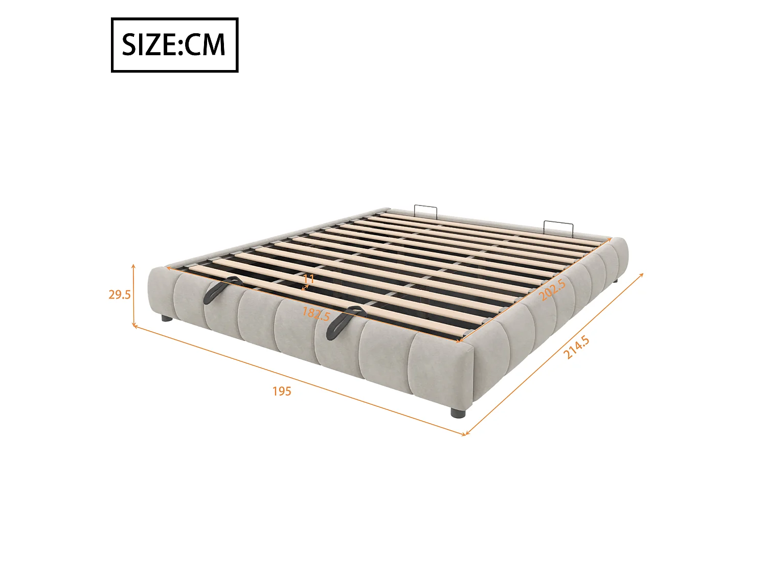 Lit coffre rembourré 180x200 sans tête lit bande led monochrome cadre flottant hydraulique rangement adolescent beige - Sweiko