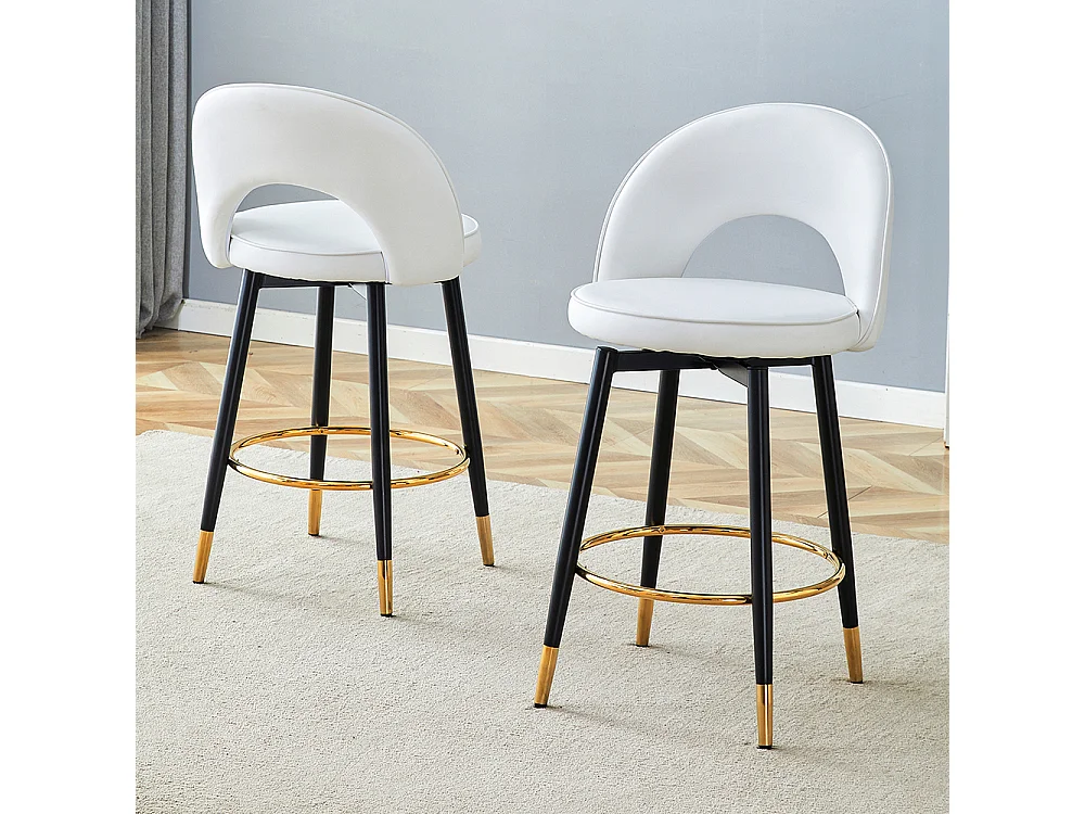 Chaise bar pivotante 360° PU blanc moderne rembourrée confortable polyvalente lot de 2