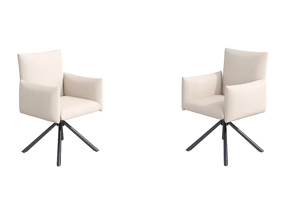 Set van 2 eetkamerstoelen, gestoffeerde stoel met 4 metalen poten, 360° draaibare stoel, lendensteun, beige fluweel