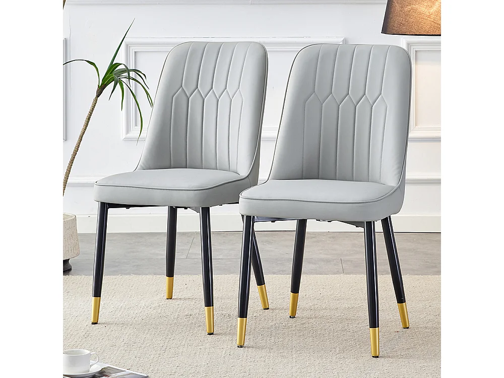 Lot de 2 chaises modernes gris clair dossier rembourré cuir PU pieds métal noir polyvalentes salle à manger cuisine chambre