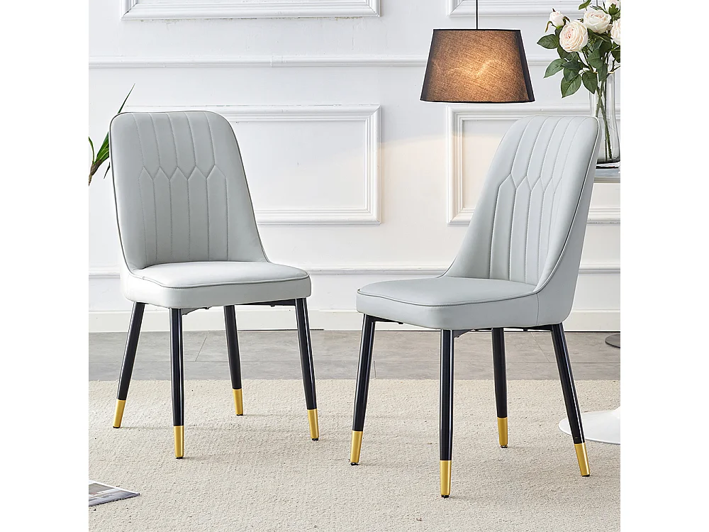 Lot de 2 chaises modernes gris clair dossier rembourré cuir PU pieds métal noir polyvalentes salle à manger cuisine chambre