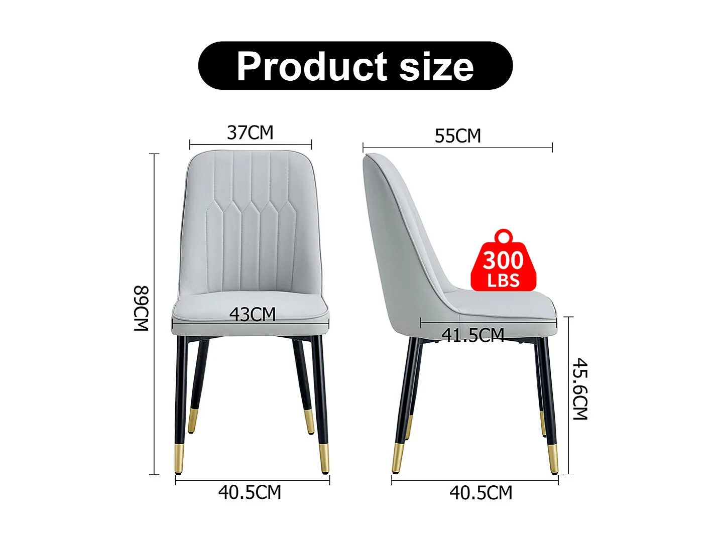 Lot de 2 chaises modernes gris clair dossier rembourré cuir PU pieds métal noir polyvalentes salle à manger cuisine chambre